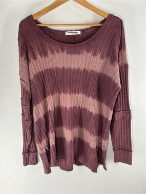 We The Free Ribbed Tie-Dye Long Sleeve Top - Mauve & Dusty Rose